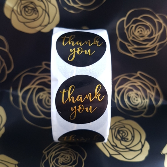 3/25$ 200 pcs Black & Gold Thank You Stickers 1" Inch - Picture 3 of 13